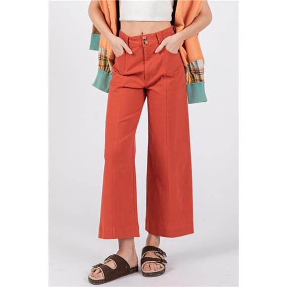 NWT SAGE + FIG Wide Leg Cropped Pants in Cinnamon, Front Pockets, Stretchy, Fall - Picture 5 of 5